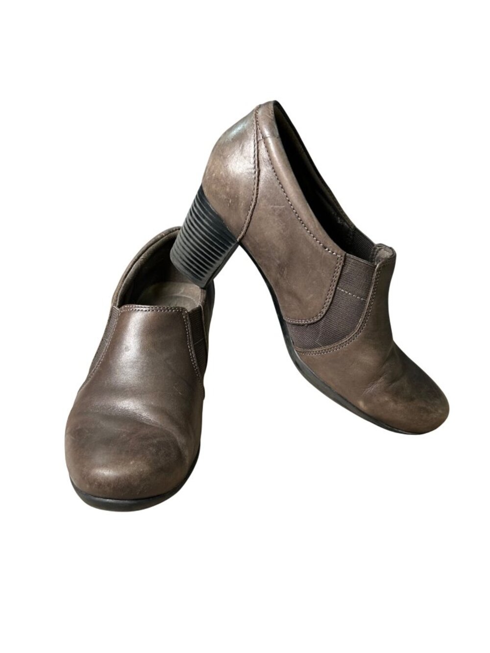 Clarks Promise Holly Leather Slip-On Heel Shoes Women's Sz 8 Brown Stacked Heel